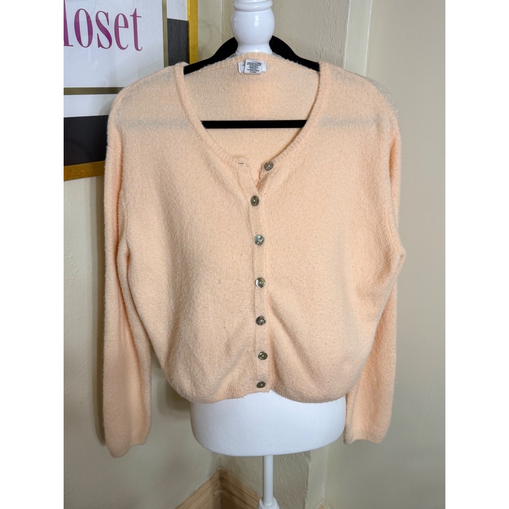 Song of Style Aimee Song Peach Cropped Cardigan Sweater V-Neck Knit Large